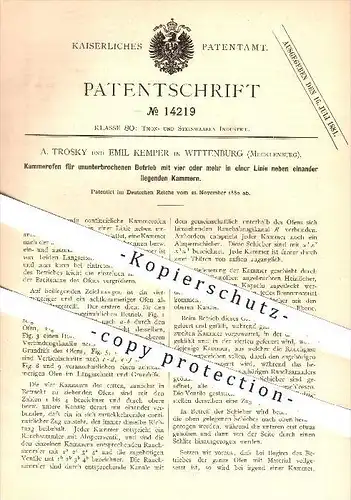 original Patent - A. Trosky und Emil Kemper in Wittenburg , 1880 , Kammerofen , Ofen , Öfen , Ofenbau , Ofenbauer !!!