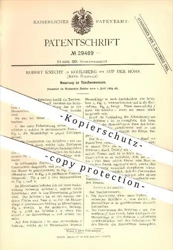 original Patent - Robert Knecht in Kohlsberg bei Auf Der Höhe , 1884 , Taschenmesser , Messer , Werkzeug , Schneidzeug !