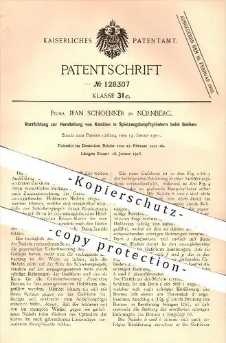original Patent - Jean Schoenner in Nürnberg , 1901 , Herstellung von Kanälen in Spielzeugdampfzylindern beim Gießen !