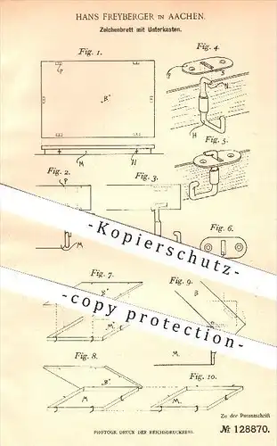 original Patent - Hans Freyberger in Aachen , 1900 , Zeichenbrett mit Unterkasten , Zeichnen , Reissbrett !!!