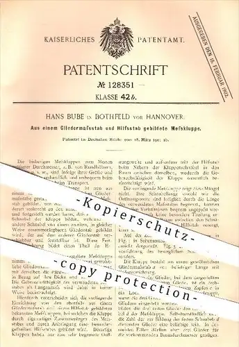 original Patent - Hans Bube in Bothfeld vor Hannover , 1901 , Messkluppe aus Gliedermaßstab und Hilfsstab , Messen !!