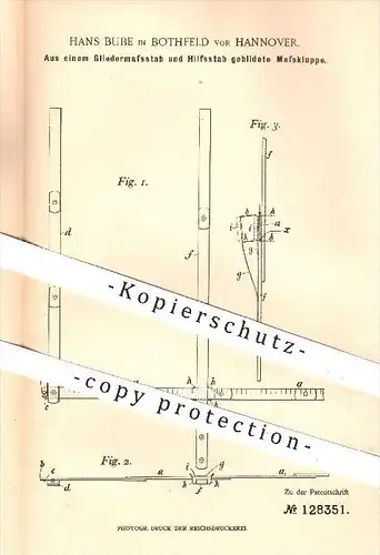 original Patent - Hans Bube in Bothfeld vor Hannover , 1901 , Messkluppe aus Gliedermaßstab und Hilfsstab , Messen !!