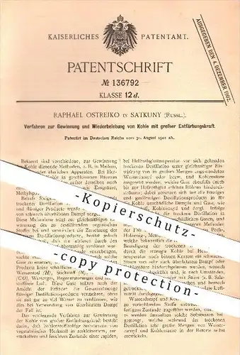 original Patent - R. Ostreijko , Satkuny , Russland , 1901 , Gewinnung und Wiederbelebung von Kohle , Kohlen , Meiler !!