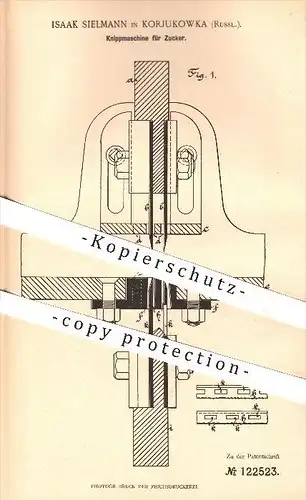 original Patent - Isaak Sielmann in Korjukowka , Russland , 1901 , Knippmaschine für Zucker , Zuckerfabrik !!!