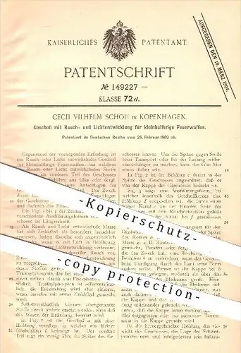 original Patent - Cecil Vilhelm Schou in Kopenhagen , 1902 , Geschoss für Kleinkaliber - Waffen , Feuerwaffe , Waffe !!!