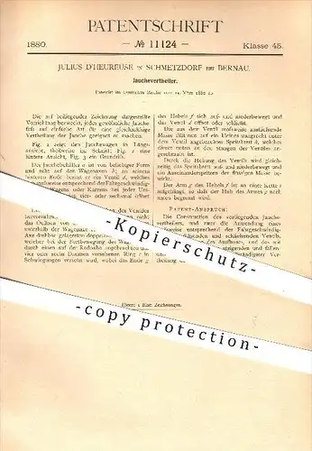 original Patent - Julius D'heureuse , Schmetzdorf bei Bernau , 1880 , Jaucheverteiler , Jauche , Dünger , Landwirtschaft