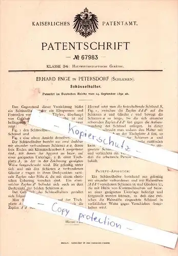 Original Patent -  Erhard Enge in Petersdorf b. Falkenberg / Niemodlin , Schlesien , 1892 , Schlüsselhalter !!!
