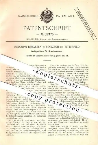 original Patent - Rudolph Bergreen , Roitzsch , Bitterfeld , 1892 , Vorlegeschiene für Schnitzelmesser , Zuckerfabrik !!