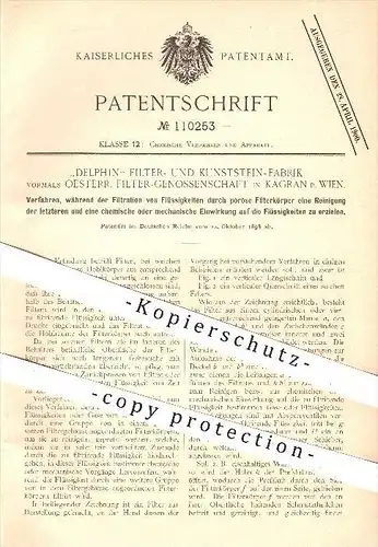 original Patent - Delphin Filter- u. Kunststein - Fabrik , Kagran , 1898 , Reinigung der Filterkörper während Filtration