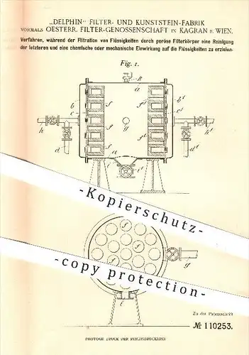 original Patent - Delphin Filter- u. Kunststein - Fabrik , Kagran , 1898 , Reinigung der Filterkörper während Filtration