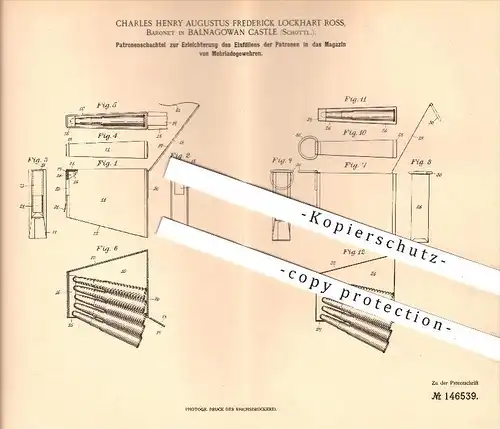 original Patent - Charles H. A. Fr. Lockhart Ross , Baronet in Balnagowan Castle , Schottland , 1902 , Patronenschachtel