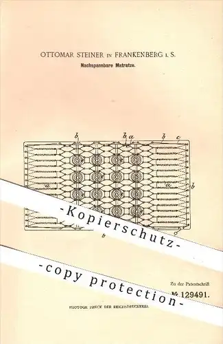 original Patent - Ottomar Steiner in Frankenberg , 1899 , Nachspannbare Matratze , Matratzen , Bett , Federn !!!