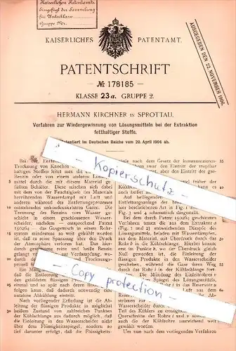 Original Patent - H. Kirchner in Sprottau / Szprotawa , 1904 , Wiedergewinnung von Lösungsmitteln !!!