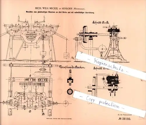 Original Patent - Mich. Wilh. Meckel in Herborn , Wiesbaden , 1886 , Maschine zum Stauchen  !!!