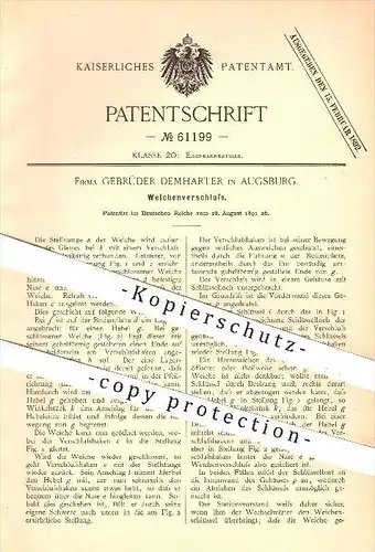 original Patent - Gebrüder Demharter , Augsburg , 1891 , Weichen - Verschluss , Eisenbahn , Eisenbahnen , Gleis , Gleise