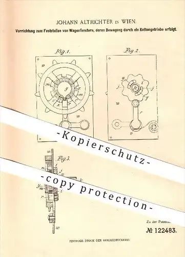 original Patent - Johann Altrichter in Wien , 1900 , Feststellen vom Wagenfenster , Wagenbau , Fenster , Fahrzeugbau !!!