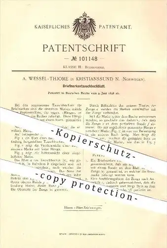 original Patent - A. Wessel-Thjome in Kristianssund N. , Norwegen , 1898 , Briefmarken - Tauschbuchblatt , Album !!!