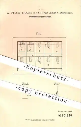 original Patent - A. Wessel-Thjome in Kristianssund N. , Norwegen , 1898 , Briefmarken - Tauschbuchblatt , Album !!!