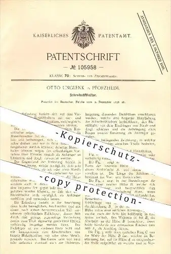 original Patent - Otto Unglenk in Pforzheim , 1898 , Schreibstifthalter , Stifthalter , Schreibstift , Stift , Schreiben