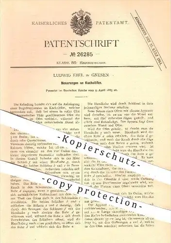 original Patent - Ludwig Ebel in Gnesen , 1883 , Kachelofen , Kachelöfen , Ofen , Öfen , Ofenbauer , Ofenbau !!!