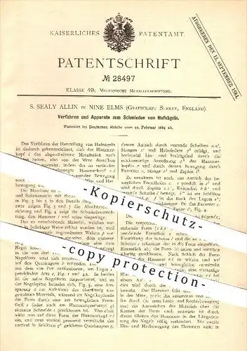 original Patent - S. Sealy Allin in Nine Elms , Grafschaft Surrey , England , 1884 , Schmieden von Hufnägeln , Schmied !