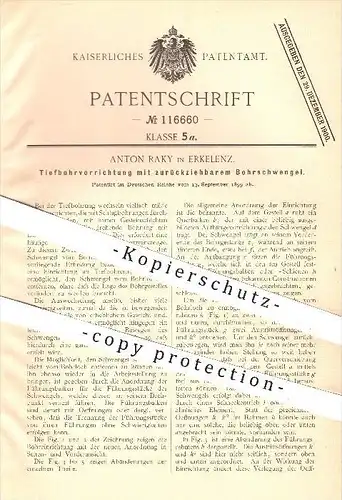 original Patent - Anton Raky in Erkelenz , 1899 , Tiefbohren mit zurückziehbarem Bohrschwengel , Bohren , Bohrer !!!