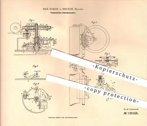 original Patent - Max Soblik in Merxem , Belgien , 1900 , Pneumatische Schreibmaschine , Schreiben , Schreibmaschinen !