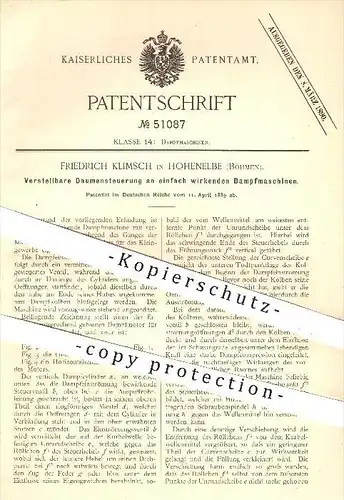 original Patent - Friedrich Klimsch in Hohenelbe , Böhmen , 1889 , Daumensteuerung an Dampfmaschinen , Steuerung , Dampf