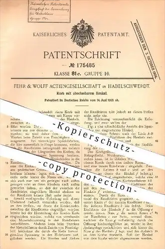 original Patent - Fehr & Wolff AG in Habelschwerdt , 1905 , Korb mit abnehmbarem Henkel , Körbe , Korbmacher , Spankorb