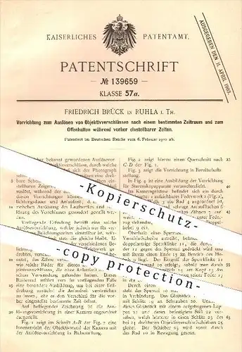 original Patent - F. Brück , Ruhla , Auslösen von Verschlüssen nach bestimmtem Zeitraum , Triebwerk , Zeit , Zeitschloss