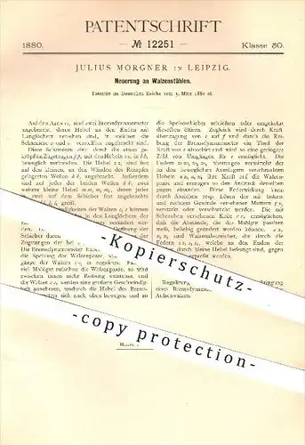 original Patent - Julius Morgner in Leipzig , 1880 , Walzenstuhl , Walzenstühle , Mühle , Mühle , Mahlgut , Müller !!!