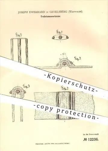 original Patent - Joseph Ewerhard in Gevelsberg , 1880 , Treibriemenverbinder , Riemen , Treibriemen , Maschinen !!!