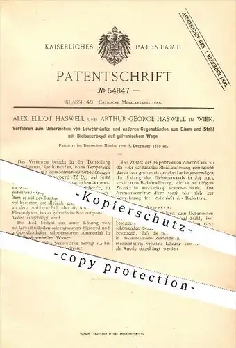 original Patent - Alex Elliot und Arthur George Haswell , Wien , 1889 , Überziehen von Gewehrläufen aus Eisen u. Stahl
