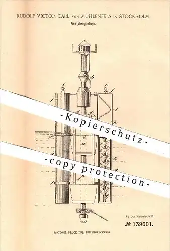 original Patent -  Rudolf V. Carl von Mühlenfels , Stockholm , 1901 , Acetylengasboje , Gasboje , Gas , Boje , Acetylen