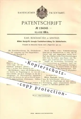 original Patent - K. Buschhüter , Krefeld , 1901 , Feststellen der Schiebefenster , Fenster , Fensterbau , Fensterrahmen