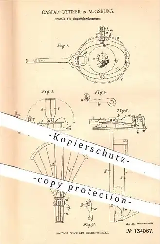 original Patent - Caspar Ottiker in Augsburg , 1901 , Schloss für Raubtierfangeisen , Raubtiere , Tier , Jäger , Falle !