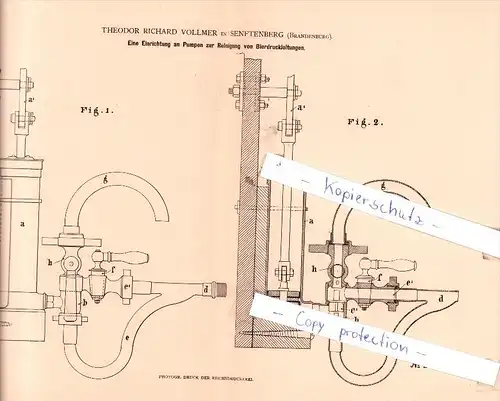 Original Patent - T. R. Vollmer in Senftenberg , Brandenburg , 1882 , Schankgeräthschaften !!!