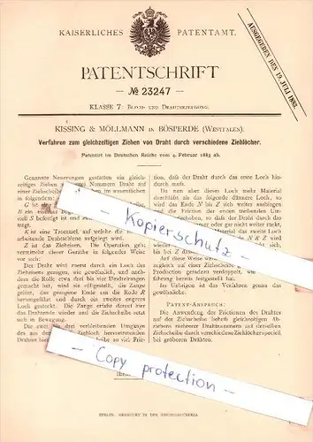 Original Patent - Kissing & Möllmann in Bösperde , Westfalen , 1883 , Drahterzeugung !!!