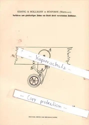 Original Patent - Kissing & Möllmann in Bösperde , Westfalen , 1883 , Drahterzeugung !!!