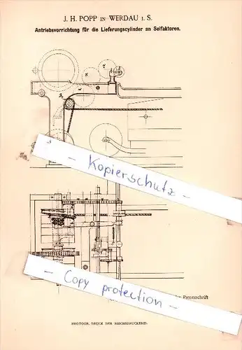 Original Patent - J. H. Popp in Werdau i. S. , 1894 , Spinnerei !!!