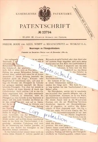 Original Patent - Friedr. Bode und Alex. Wimpf in Krauschwitz bei Muskau O.-L. , 1882 , !!!