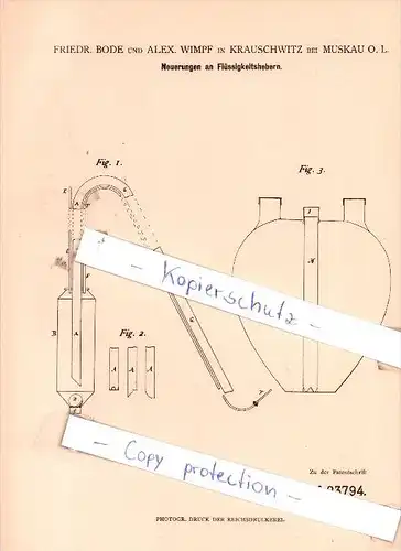 Original Patent - Friedr. Bode und Alex. Wimpf in Krauschwitz bei Muskau O.-L. , 1882 , !!!