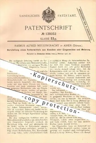 original Patent - Rasmus A. Meulengracht , Assen , Dänemark , 1901 , Futtermittel aus Knochen , Eingeweide , Melasse !!!