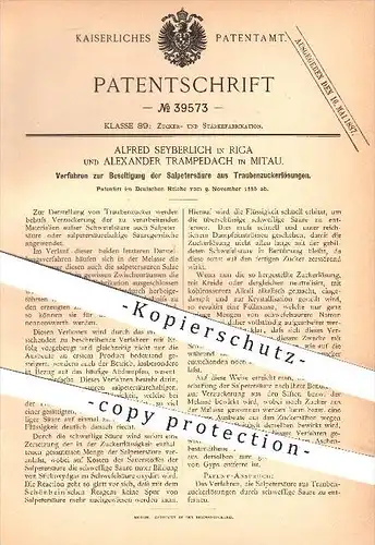 original Patent - A. Seyberlich in Riga , A. Trampedach in Mitau , 1886, Beseitigung der Salpetersäure aus Traubenzucker