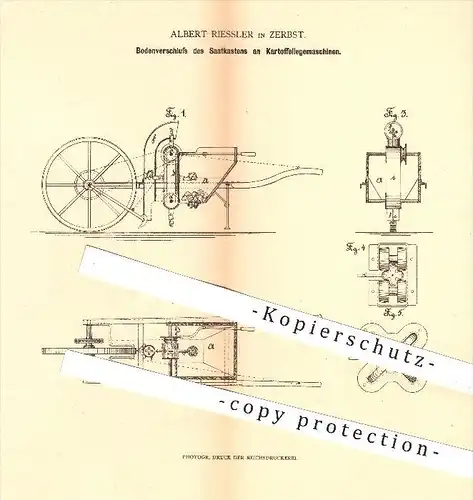 original Patent - Albert Riessler in Zerbst , 1879 , Saatkasten an Kartoffellegemaschinen , Kartoffeln , Landwirtschaft