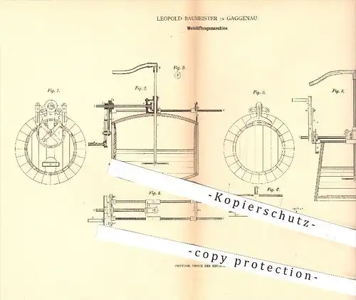 original Patent - Leopold Baumeister in Gaggenau , 1879 , Weinlüftungsmaschine , Wein , Weinfass , Weinkeller !!!