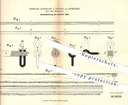 original Patent - Hermann Randhahn in Waldau bei Osterfeld , Merseburg , 1884 , Streckenförderung , Bergbau , Förderung