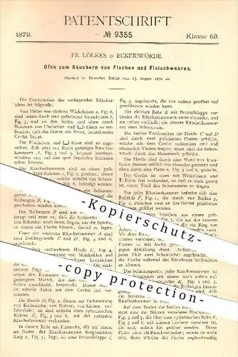 original Patent - Fr. Lölkes , Eckernförde ,1879, Ofen zum Räuchern von Fisch & Fleisch , Räucherofen , Öfen , Ofenbauer