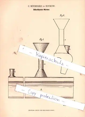 Original Patent - C. Rückhard in Buckow , 1880 ,  Billardbanden-Wärmer , Billard , Märkische Schweiz !!!