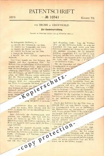 Original Patent - von Brunn in Greifswald i. Mecklenburg , 1879 , Zielvorrichtung für Gewehr , Schützenverein , Jagd !!!
